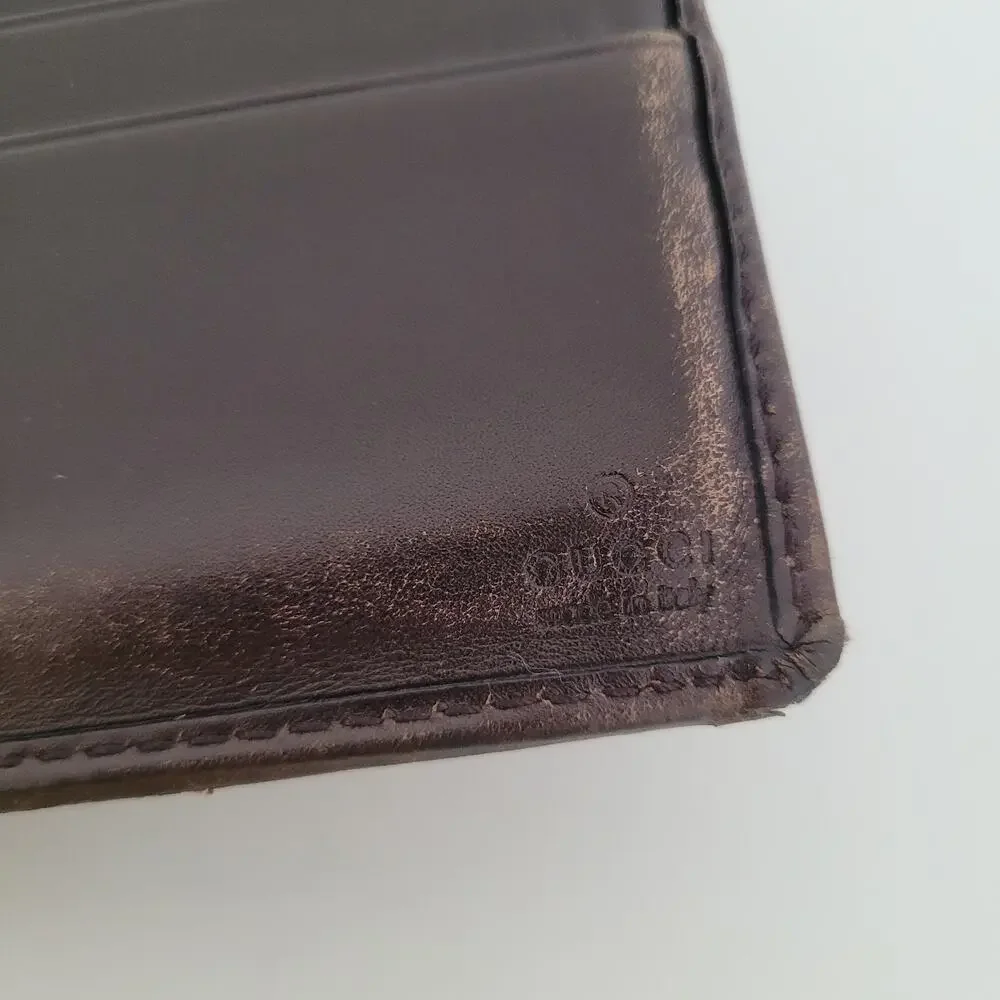 GUCCI GG Interlocking Men's Canvas Leather Card Bill Wallet Bifold Brown Designe
